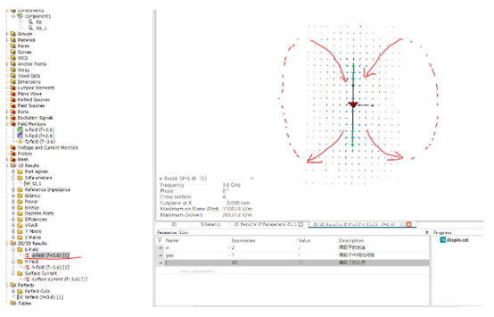 CST软件偶极子天线仿真场型图