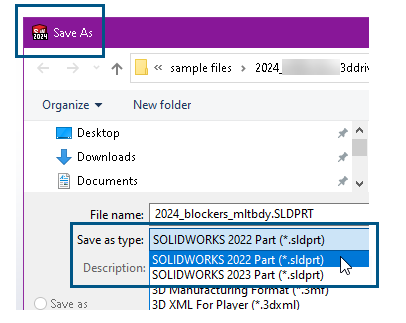 SOLIDWORKS 2024 如何保存为先前的版本